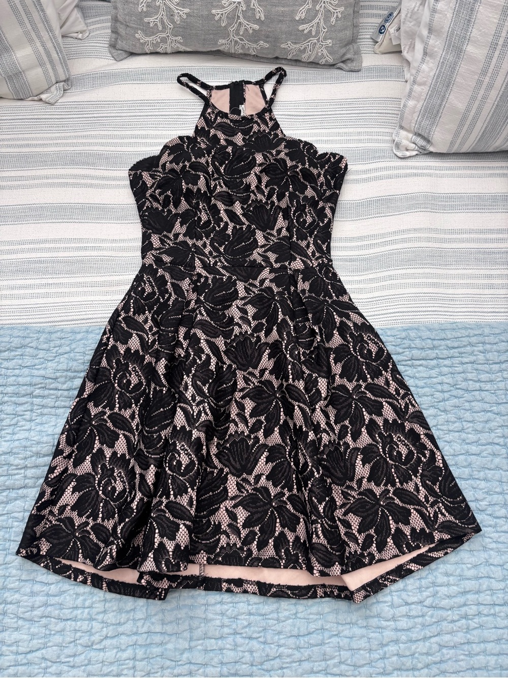 Charlotte Russe Black Lace Dress with Blush Lining